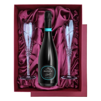 Zonin Prosecco Cuvee DOC 1821 in Red Luxury Presentation Set With Flutes